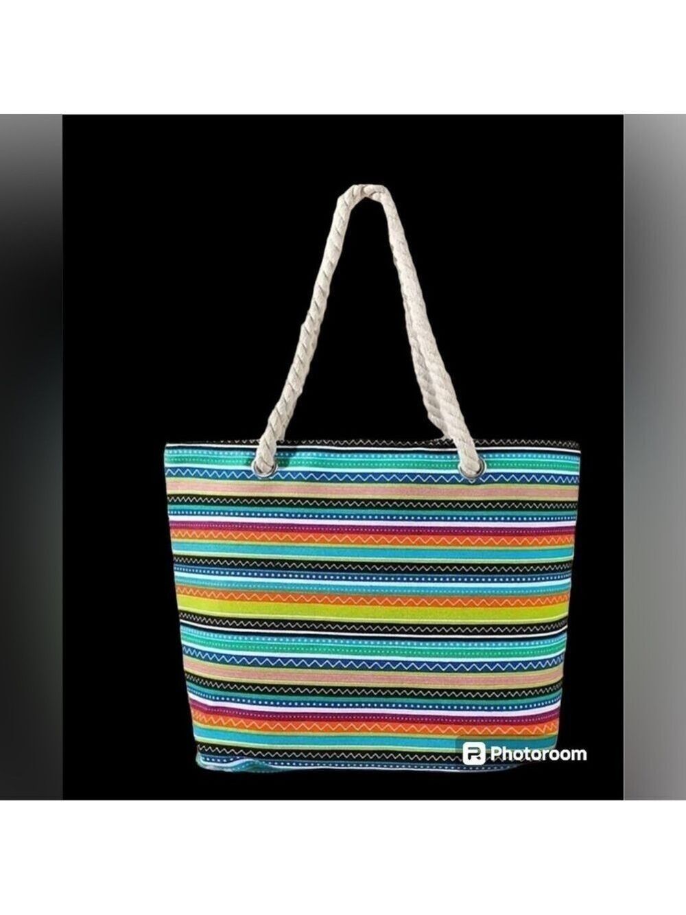 Cindy Claire Striped Canvas Beach Bag, Large Capacity Tote Bag NWT